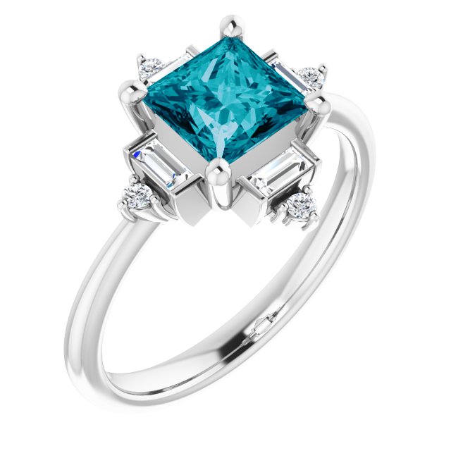 Platinum Natural London Blue Topaz  & 1/5 CTW Natural Diamond Geometric Ring